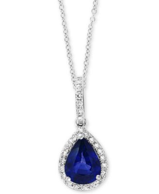 EFFY Collection - Sapphire (1 ct. t.w.) & Diamond (1/8 ct. t.w.) 18" Pendant Necklace in 14k White Gold