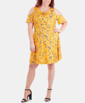 NY Collection - Plus Size Pleated-Neck Cold-Shoulder Dress