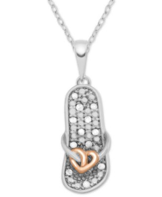 Macy's - Diamond Two-Tone Flip-Flop Sandal 18" Pendant Necklace (1/10 ct. t.w.) in Sterling Silver & 18k Rose Gold-Plate