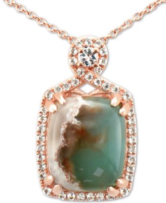 Le Vian - Peacock Aquaprase (12 x 10mm) & Vanilla Topaz (1/4 ct. t.w.) 18" Pendant Necklace in 14k Rose Gold
