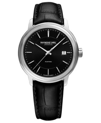 Raymond Weil - Men's Swiss Automatic Maestro Black Leather Strap Watch 40mm