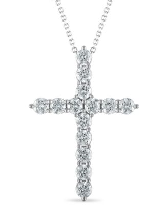 Macy's - Diamond 18" Cross Pendant Necklace (2 ct. t.w.) in 14k White Gold