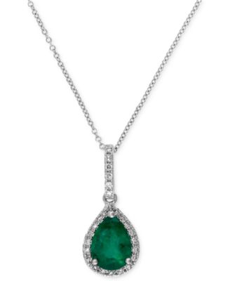 EFFY Collection - Emerald (9/10 ct. t.w.) and Diamond (1/8 ct. t.w.) Drop Pendant in 14k White Gold