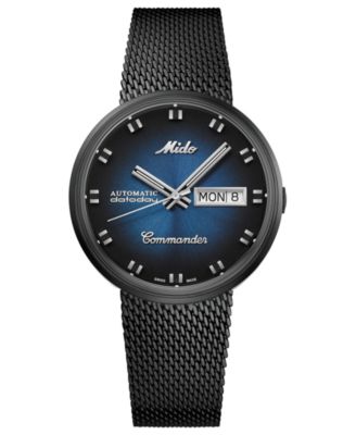 Mido - Men's Swiss Automatic Commander Shade Black PVD Stainless Steel Mesh Bracelet Watch 37mm