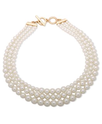 Anne Klein - Three Row Gradulated Pearl Collar Necklace, 18.5"