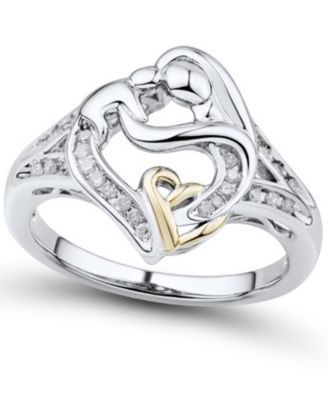 Macy's - Diamond Mother & Child Ring (1/7 ct. t.w.) in Sterling Silver & 14k Gold