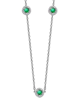 Macy's - Emerald (5/8 ct. t.w.) & Diamond (1/4 ct. t.w.) Halo 16" Statement Necklace in 14k White Gold (Also in Sapphire & Ruby)