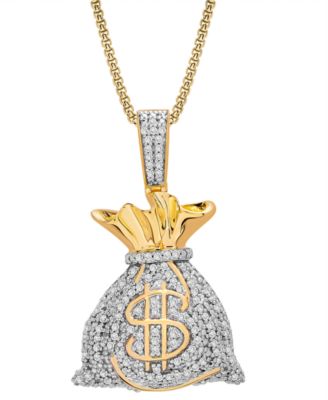 Macy's - Men's Diamond MoneyBag 22" Pendant Necklace (1/2 ct. t.w.) in 14k Gold-Plated Sterling Silver