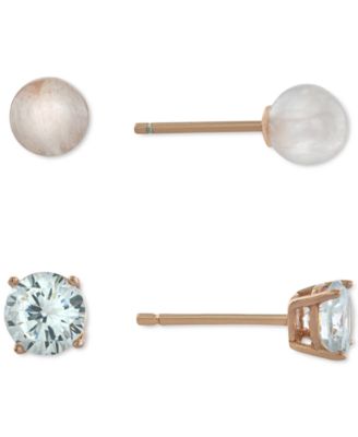 Giani Bernini - 2-Pc. Cubic Zirconia & Rose Quartz Stud Earrings in Rose Gold-Plated Sterling Silver