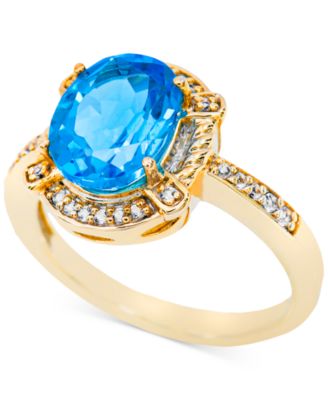 Macy's - Swiss Blue Topaz (2-3/4 ct. t.w.) & Diamond (1/8 ct. t.w.) Ring in 18k Gold-Plated Sterling Silver