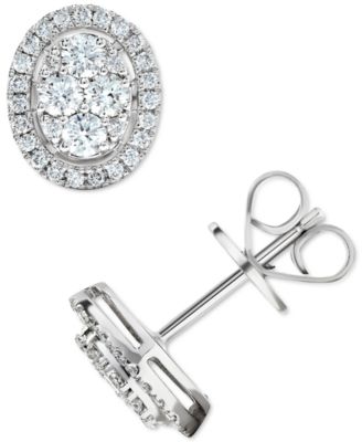 Macy's - Diamond Oval Halo Cluster Stud Earrings (5/8 ct. t.w.) in 14k White Gold