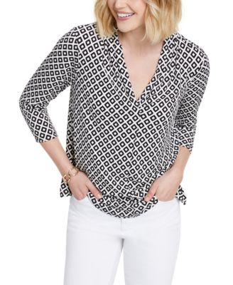 Charter Club - Petite Pleat-Neck Printed Top, Created for Macy's