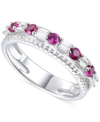Macy's - Lab-Created Emerald (1/4 ct. t.w.) & Lab-Created White Sapphire (1/6 ct. t.w.) Stacking Band in Sterling Silver (Also in Lab-Created Ruby & Lab-Created Sapphire)