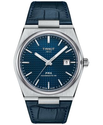 Tissot - Men's Swiss Automatic PRX Powermatic 80 Blue Leather Strap Watch 40mm