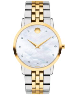 Movado - Women's Swiss Museum Classic Diamond (1/20 ct. t.w.) Two Tone Stainless Steel Bracelet Watch 33mm