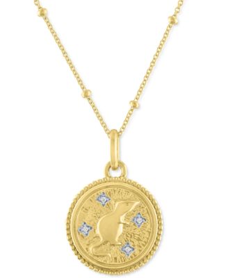 Macy's - Diamond Accent Chinese Zodiac Disc 18" Pendant Necklace in 14k Gold-Plated Sterling Silver