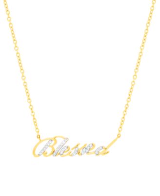 Macy's - Diamond Script "Blessed" 18" Pendant Necklace (1/6 ct. t.w.) in 14k Gold-Plated Sterling Silver