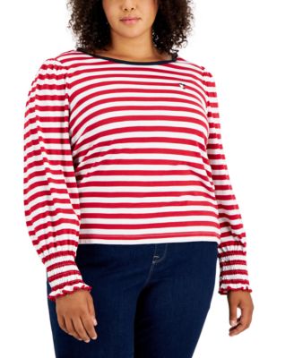 Tommy Hilfiger - Plus Size Smocked-Cuff Long-Sleeve T-Shirt