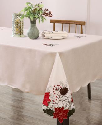 Elrene - Poinsettia Cut-Work Fabric Tablecloth, 60" x 140"