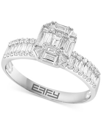 EFFY Collection - Diamond Baguette & Round Cluster Engagement Ring (7/8 ct. t.w.) in 14k White Gold