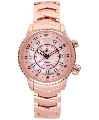 Abingdon Co. - Women's Swiss Tri-Time Rose Gold-Tone Ion-Plated Stainless Steel Bracelet Watch 33mm