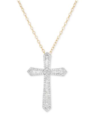 Macy's - Diamond Round & Baguette 18" Pendant Necklace (1/2 ct. t.w.) in Sterling Silver & 14k Gold-Plate