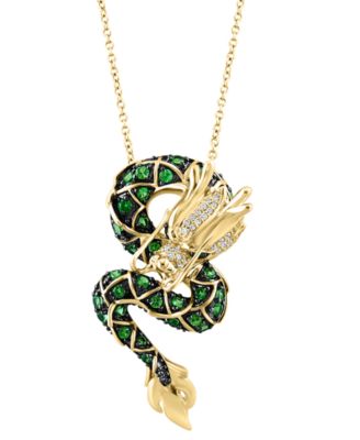 EFFY Collection - Tsavorite (5/8 ct. t.w.) & Diamond (1/8 ct. t.w.) Dragon 18" Pendant Necklace in 14k Gold