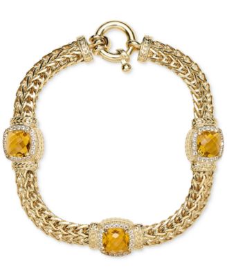 Macy's - Citrine (5-1/4 ct. t.w.) & White Topaz (7/8 ct. t.w.) Weave Link Bracelet in 14k Gold-Plated Sterling Silver