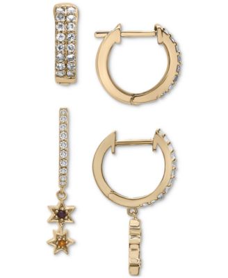 Macy's - 2-Pc. Set Lab-Created White Sapphire (5/8 ct. t.w.), Garnet (1/20 ct. t.w.) & Citrine Accent Huggie Hoop Earrings in 14k Gold-Plated Sterling Silver