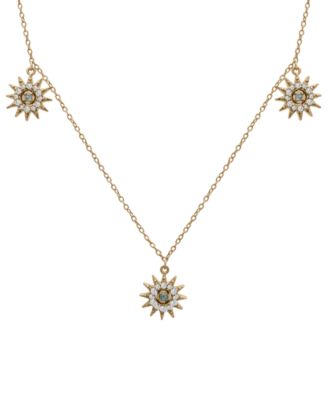Macy's - London Blue Topaz (1/10 ct. t.w.) & Lab-Created White Sapphire (1/3 ct. t.w.) Dangle Star Statement Necklace in 14k Gold-Plated Sterling Silver, 16" + 2" extender