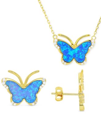 Macy's - 2-Pc. Set Lab-Created Opal & Cubic Zirconia Butterfly Pendant Necklace & Matching Stud Earrings