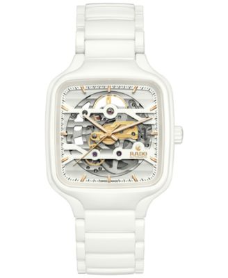Rado - Unisex Swiss Automatic True Square Skeleton White High-Tech Ceramic Bracelet Watch 38mm