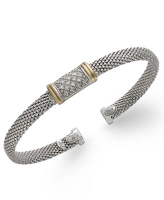 Macy's - Diamond Mesh Bangle Bracelet in 14k Gold and Sterling Silver (1/8 ct. t.w.)
