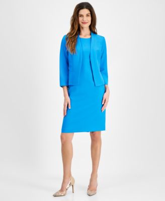 Le Suit - Petite Crepe Open Front Jacket and Crewneck Sheath Dress
