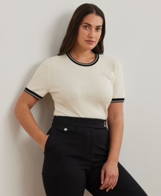 Lauren Ralph Lauren - Plus Size Two-Tone Short-Sleeve Sweater