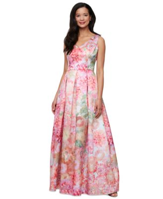 Alex Evenings - Petite V-Neck Printed Mikado A-Line Dress