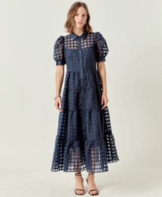 English Factory - Women's Gridded Organza Tiered Maxi Dress
