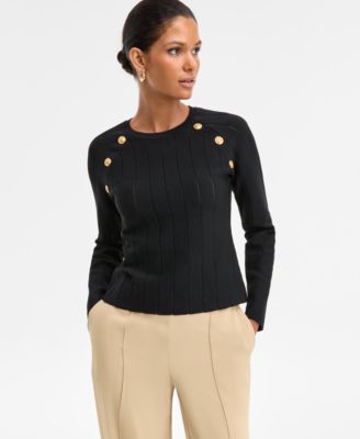 I.N.C. International Concepts - Women's Button-Trim Pointelle Sweater