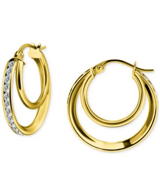 Giani Bernini - Cubic Zirconia Square Double Small Hoop Earrings in Sterling Silver, 0.75"