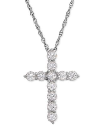 Macy's - Lab-Created White Sapphire Cross Pendant Necklace (1-1/2 ct. t.w.) in Sterling Silver