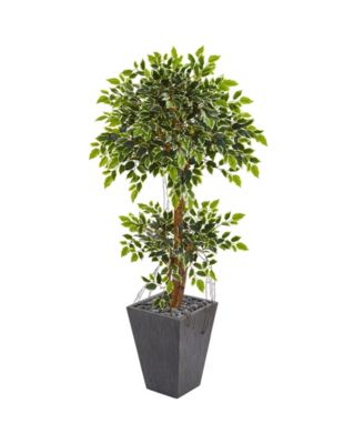Nearly Natural - 5’ Variegated Ficus Artificial Tree in Slate Planter