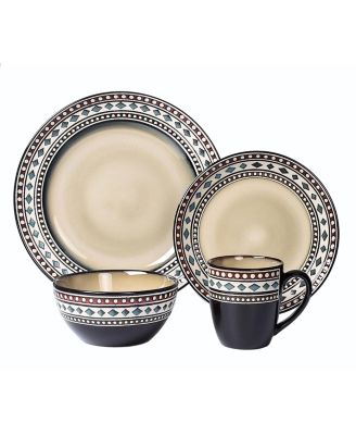 Lorren Home Trends - 16 Piece Glazed Dinnerware Neutral (Service for 4)