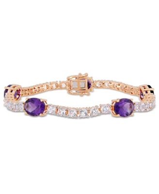 Macy's - Amethyst (12 ct.t.w.) and White Topaz (9 ct. t.w.) Station Link Bracelet in 18k Rose Gold over Sterling Silver