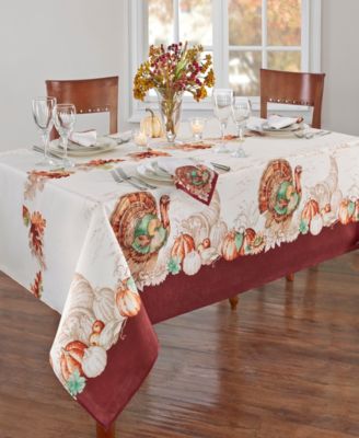 Elrene - Holiday Turkey Bordered Fall Tablecloth, 60"x120"