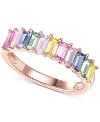 Macy's - Lab-Created Multi-Sapphire Baguette Ring (1-5/8 ct. t.w.) in 14k Rose Gold-Plated Sterling Silver