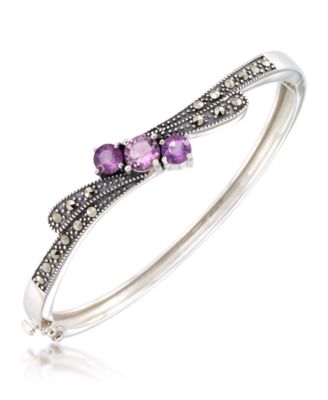 Macy's - Marcasite and Amethyst (1-1/2 ct. t.w.)  Bangle in Sterling Silver