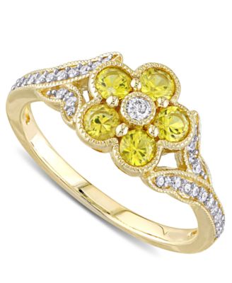 Macy's - Yellow Sapphire (3/4 ct. t.w.) & Diamond (1/6 ct. t.w.) Flower Ring in 10k Gold