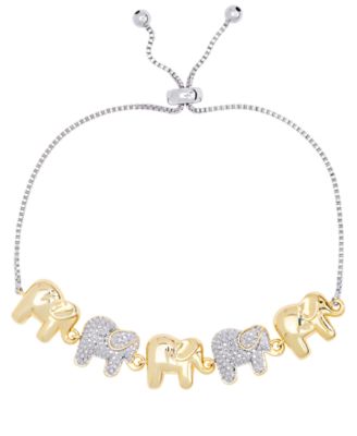 Macy's - Diamond Accent Elephant Adjustable Bolo Bracelet in Fine Silver Plate
