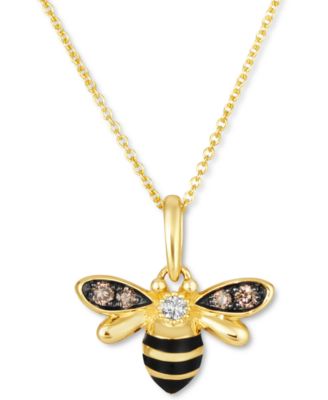 Le Vian - Diamond (1/8 ct. t.w.) & Black Enamel Bee 18" Pendant Necklace in 14k Gold