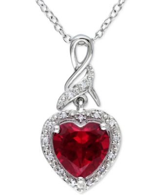 Macy's - Lab-Created Ruby (2-3/4 ct. t.w.) & Diamond (1/20 ct. t.w.) Heart 18" Pendant Necklace in Sterling Silver